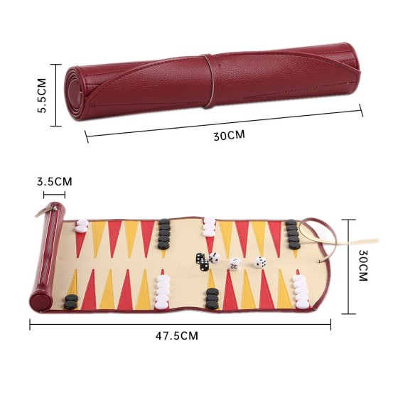 PU roll style backgammon set, travel and home table game artifact