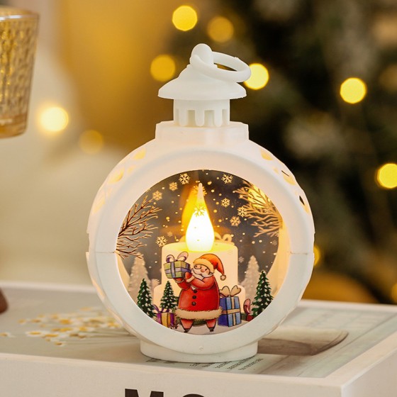 Vintage Christmas LED Lantern - Retro Light-Up Ornament for Home Party Decor, Tabletop Night Light & Holiday Gift (Round Design)