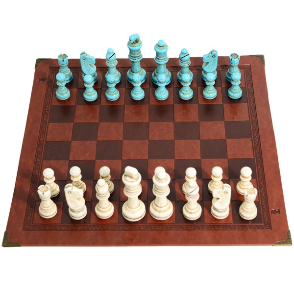 【 Retro Time 】 Crack Texture Chess Set, Leather Chess Board, Available in Three Colors