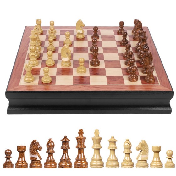 Premium Wooden Chess Set with Drawer Storage - Handcrafted Chess Board Game for Adults & Kids
