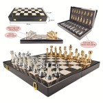 Gilded ebony and bordered marble patterned chess set