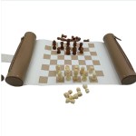 Brown dual axis leather roll chess set
