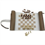 Brown dual axis leather roll chess set