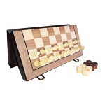 2-in-1 Solid Wood Magnetic Chess Checkers Set