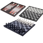3-in-1 Folding Magnetic Chess Set (Chess+Checkers+Backgammon)