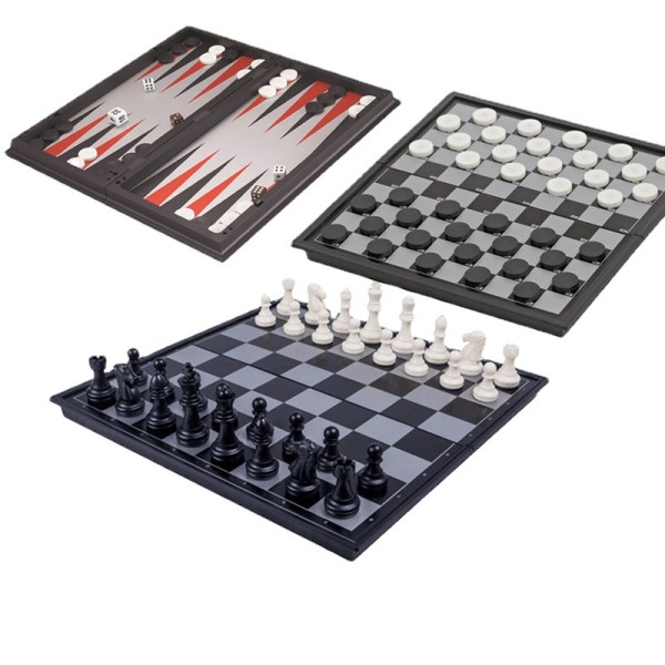 3-in-1 Folding Magnetic Chess Set (Chess+Checkers+Backgammon)