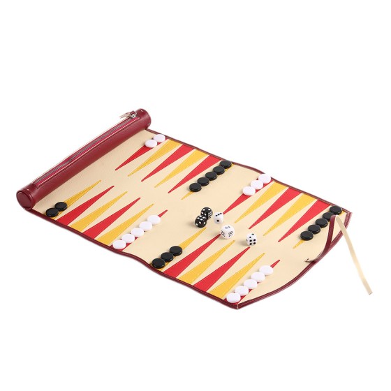 PU roll style backgammon set, travel and home table game artifact